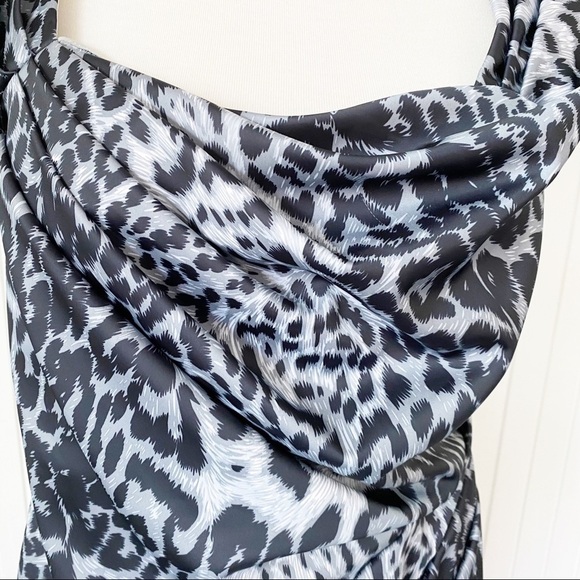 NWT Tadashi Shoji Grey & Black Animal Print Cocktail Dress Cap Sleeve Size 10 - Picture 9 of 16